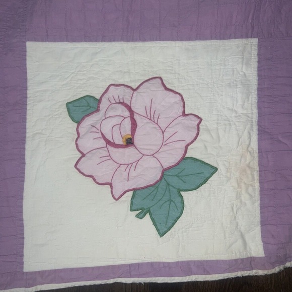 Vtg Cutter QuiltsAppliqué Quilt Rip Flawed As Is Crafts Fabric Hand 92x85” - Picture 3 of 9